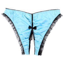 Load image into Gallery viewer, Mens Sissy Lace Exotic Lingerie Panties with Crotchless Thong Briefs Mesh Ruffles Trim Bowknot Underwear Low Rise Underpants