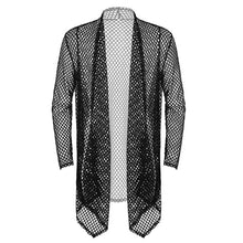 Load image into Gallery viewer, Mens Summer Fishnet Party Open Front Cardigan Asymmetric High Low Hem Mesh Transparent Long Cape T-Shirts Casual Cloak Tops