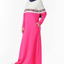 Load image into Gallery viewer, Middle East Abaya Muslim Letter Print Stitching Contrast Pocket Long Skirt With Hijab Arabic Sweater Dress For Women Robe