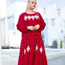 Load image into Gallery viewer, Middle East Dignified Red Plus Size Ladies Embroidered Beaded Long-sleeved Arabian Casual Long Skirt Muslim Prayer Clothes