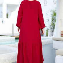 Load image into Gallery viewer, Middle East Dignified Red Plus Size Ladies Embroidered Beaded Long-sleeved Arabian Casual Long Skirt Muslim Prayer Clothes