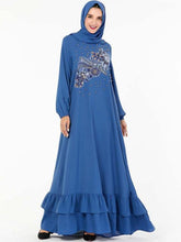 Load image into Gallery viewer, Middle East  Muslim Fashion Oversized Size Women's Embroidered Beaded Casual Dress With Headscarf Kaftan Islamic For Women Robe