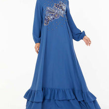 Load image into Gallery viewer, Middle East  Muslim Fashion Oversized Size Women's Embroidered Beaded Casual Dress With Headscarf Kaftan Islamic For Women Robe