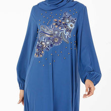 Load image into Gallery viewer, Middle East  Muslim Fashion Oversized Size Women's Embroidered Beaded Casual Dress With Headscarf Kaftan Islamic For Women Robe