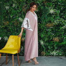 Load image into Gallery viewer, Middle Eastern Muslim Women's Two-color Sequined Dress Eid Mubarak National Costume Dubai Abaya Islamic Women's Clothing