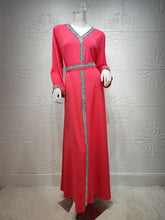 Load image into Gallery viewer, Middle Eastern Women's Clothing Pure Color Temperament Hot Diamond Muslim Dress Arab Middle Eastern Robe Eid Prayer Dress