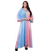 Load image into Gallery viewer, Middle Eastern Women's Fashion Color Matching Phnom Penh Muslim Women's Arab Hui Robe Eid Al-fitr Dress Dubai Satin Robe