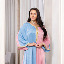 Load image into Gallery viewer, Middle Eastern Women's Fashion Color Matching Phnom Penh Muslim Women's Arab Hui Robe Eid Al-fitr Dress Dubai Satin Robe