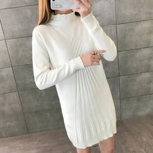 Load image into Gallery viewer, Mock Neck Red Sweater Women Tops Autumn Winter Long-Sleeve Knitted Dress Jersey Mujer Korean Fashion Mid-Length Black Pullover