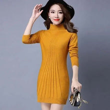 Load image into Gallery viewer, Mock Neck Red Sweater Women Tops Autumn Winter Long-Sleeve Knitted Dress Jersey Mujer Korean Fashion Mid-Length Black Pullover