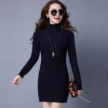 Load image into Gallery viewer, Mock Neck Red Sweater Women Tops Autumn Winter Long-Sleeve Knitted Dress Jersey Mujer Korean Fashion Mid-Length Black Pullover