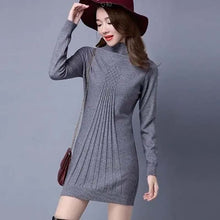 Load image into Gallery viewer, Mock Neck Red Sweater Women Tops Autumn Winter Long-Sleeve Knitted Dress Jersey Mujer Korean Fashion Mid-Length Black Pullover