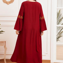 Load image into Gallery viewer, Muslim Oversized Women's Gold Thread Embroidery Long-sleeved Folds Retro Ethnic Red Temperament Long Skirt Djellaba 2021