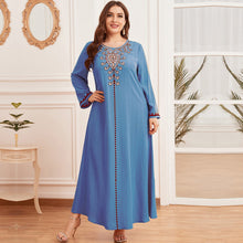 Load image into Gallery viewer, New 2021 Vintage Split Dress Women Summer Dress Long Sleeve Muslim Dresses Casual Abaya Modest  Vestido Long Maxi Dresses