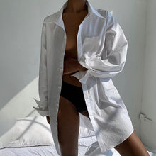 Load image into Gallery viewer, New 2022 Spring 100% Cotton White Long Shirt Women Elegant  Plus Blouses Turn-down Collar Long Sleeve Dress Women's Green Shirts