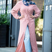 Load image into Gallery viewer, New Fashion Muslim Lapel Solid Color Full Button Slim Dress Long Skirt Pure Color Elastic Manual Waist Waist Ladies Casual Dress