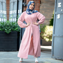 Load image into Gallery viewer, New Fashion Muslim Lapel Solid Color Full Button Slim Dress Long Skirt Pure Color Elastic Manual Waist Waist Ladies Casual Dress
