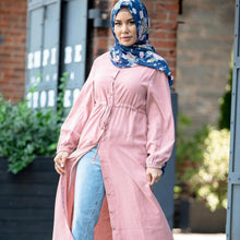 Load image into Gallery viewer, New Fashion Muslim Lapel Solid Color Full Button Slim Dress Long Skirt Pure Color Elastic Manual Waist Waist Ladies Casual Dress