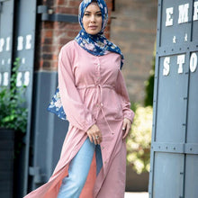 Load image into Gallery viewer, New Fashion Muslim Lapel Solid Color Full Button Slim Dress Long Skirt Pure Color Elastic Manual Waist Waist Ladies Casual Dress