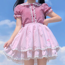 Load image into Gallery viewer, New Japanese Lolita Shirts Cute Girls Short Sleeve Retro Plaid Tops Woman Sweet Kawaii Peter Pan Collar Blouses Fresh Summer