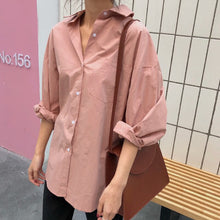 Load image into Gallery viewer, New Women Korean Shirt Lapel Single Breasted Poplin Fashion Solid Color Loose Simple Autumn Long-Sleeve White Shirts Lady Tops
