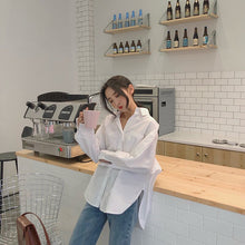 Load image into Gallery viewer, New Women Korean Shirt Lapel Single Breasted Poplin Fashion Solid Color Loose Simple Autumn Long-Sleeve White Shirts Lady Tops