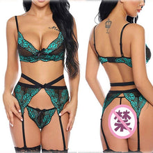 Load image into Gallery viewer, New Women's Fashion Sexy Hollow Lace Sexy Ultra-Thin Women's Three-Piece Suit Plus Size Lingere  Exotic Lingerie  Lace Lingerie