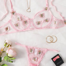 Load image into Gallery viewer, New Women Sexy Lingerie Set Mesh See-through Butterfly Embroidery Underwear Sensual Underwire Bra And Thong Erotic Costumes
