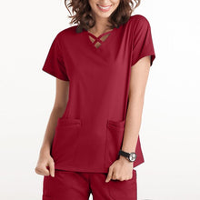 Load image into Gallery viewer, Nurse Uniform Women Solid Short Sleeve Neck Tops Working Uniform Blouse Scrubs Workwear Nursing Working T-shirts Overalls