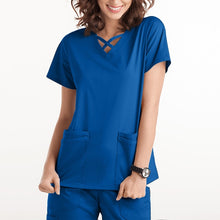 Load image into Gallery viewer, Nurse Uniform Women Solid Short Sleeve Neck Tops Working Uniform Blouse Scrubs Workwear Nursing Working T-shirts Overalls