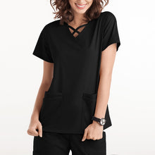 Load image into Gallery viewer, Nurse Uniform Women Solid Short Sleeve Neck Tops Working Uniform Blouse Scrubs Workwear Nursing Working T-shirts Overalls