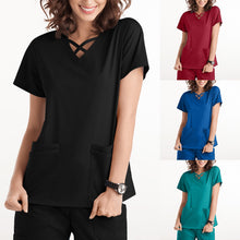 Load image into Gallery viewer, Nurse Uniform Women Solid Short Sleeve Neck Tops Working Uniform Blouse Scrubs Workwear Nursing Working T-shirts Overalls