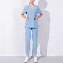 Load image into Gallery viewer, Nursing Uniforms Two Piece Unisex Shorts Scrub Sets Sleeve Pocket Top Tee Loose Pants Beauty Salon Workwear Overalls Plus Size