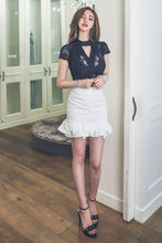 Load image into Gallery viewer, OL Work Wear 2 Pieces Set Women's Hollow Out Lace Blouses + High Waist Slim Mermaid Skirt Simple Korean Style Chic Skirt Suits
