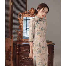 Load image into Gallery viewer, Old Shanghai Improved Cheongsam Women Chinese Qipao 2021 New Mid-sleeve Young Mid-length Dress Girl Retro Republican Style