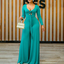 Load image into Gallery viewer, Oversized Jumpsuit Autumn Elegant Wide Leg Pants Long Sleeves Deep V Neck High Waist Solid Parties and Clubnight Rompers Femme