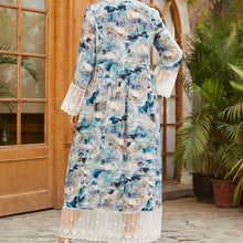 Load image into Gallery viewer, Oversized Women's Round Neck Long Sleeve Fashion Ink Printing Lace Stitching Fashion Muslim Long Skirt Clothing Turkish 2021