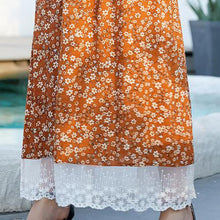 Load image into Gallery viewer, Oversized Women's Round Neck Long-sleeved Fashion Floral Print Lace Stitching Folds And Big Swing Lady Style Muslim Long Skirt