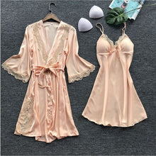 Load image into Gallery viewer, Pajama Sets Sleepwear Women Pajamas Silk Sleepwear Set Two Piece Suit Satin Sleeping Dress Sexy Nightwear Lace Nightgown