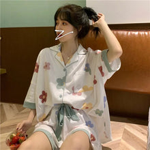 Load image into Gallery viewer, Pajamas For Women'S 2 Piece Set Summer Clothes New Korean Style Sweet And Thin Short-Sleeved Shorts Satin Pajamas Set Home Dress