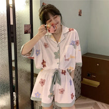 Load image into Gallery viewer, Pajamas For Women'S 2 Piece Set Summer Clothes New Korean Style Sweet And Thin Short-Sleeved Shorts Satin Pajamas Set Home Dress
