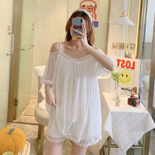Load image into Gallery viewer, Pajamas For Women Set 2 Pieces Summer Short-Sleeved Sleepwear  Suspenders Nightdress Korean Kawaii Lace Mesh Thin Sexy Home Wear