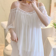 Load image into Gallery viewer, Pajamas For Women Set 2 Pieces Summer Short-Sleeved Sleepwear  Suspenders Nightdress Korean Kawaii Lace Mesh Thin Sexy Home Wear