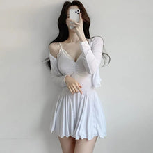 Load image into Gallery viewer, Pajamas For Women Sexy Bras Solid Elegant Mini Dress Sleepwear Kawaii Party Dress Female  Korean Fashion Dress 2 Piece Set