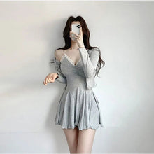 Load image into Gallery viewer, Pajamas For Women Sexy Bras Solid Elegant Mini Dress Sleepwear Kawaii Party Dress Female  Korean Fashion Dress 2 Piece Set