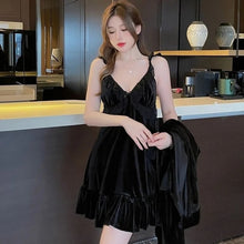 Load image into Gallery viewer, Pajamas For Women Sexy Sleepwear Black Warm Robe Lingerie Winter Sets Golden Velvet Thick 2pcs Nightgowns With Bra Nightdress