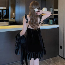 Load image into Gallery viewer, Pajamas For Women Sexy Sleepwear Black Warm Robe Lingerie Winter Sets Golden Velvet Thick 2pcs Nightgowns With Bra Nightdress