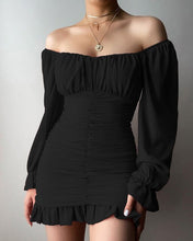 Load image into Gallery viewer, Party Dresses for Woman Ruffles Mini Bodycon Dress Off Shoulder Ruched Bell Sleeve Sexy Women Robe Solid Woman Clothes Vestidos