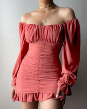 Load image into Gallery viewer, Party Dresses for Woman Ruffles Mini Bodycon Dress Off Shoulder Ruched Bell Sleeve Sexy Women Robe Solid Woman Clothes Vestidos