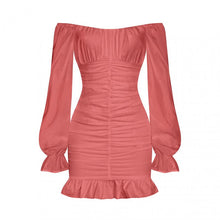 Load image into Gallery viewer, Party Dresses for Woman Ruffles Mini Bodycon Dress Off Shoulder Ruched Bell Sleeve Sexy Women Robe Solid Woman Clothes Vestidos